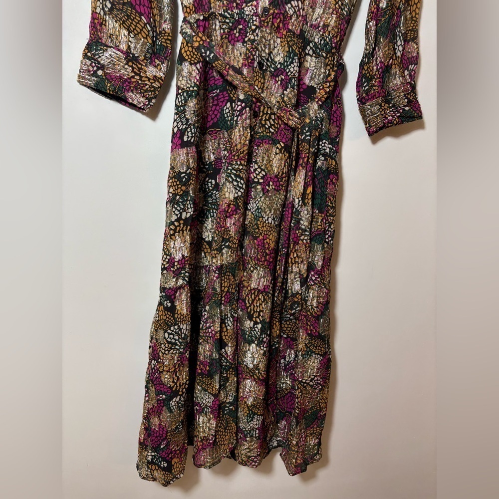 ba&sh Love Metallic Floral Print Midi Belted Dress $495 Sz XS - Picture 8 of 14
